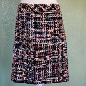 Ann Taylor Tweed Pencil Straight Skirt Women's 14 Pink Yellow Black